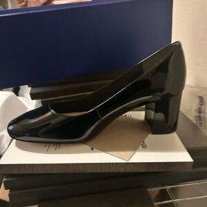 Stuart Weitzman Holly 60 Black Patent Leather Block Heel Pumps
